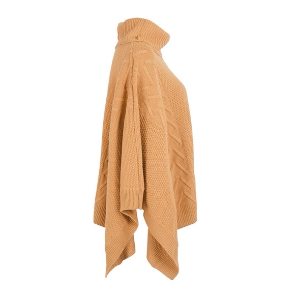 Camel Knit Cowl Neck Poncho One Size - Picture 7 of 8